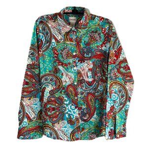 CHICO'S Jewel-Tone Paisley Long-Sleeve Button-Down Blouse - Size 0 (S)